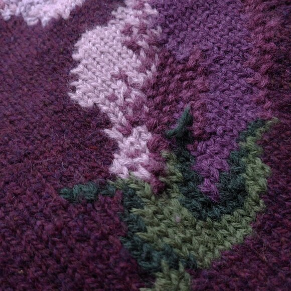Laura Ashley 90s Style Sweater Wool Intarsia Royal Purple Floral Oversize Top - Picture 4 of 6
